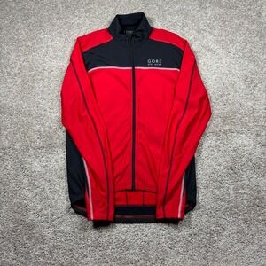Gore Bike Wear Mens Red Black Full Zip Long Sleeve Cycling Jersey Size Medium